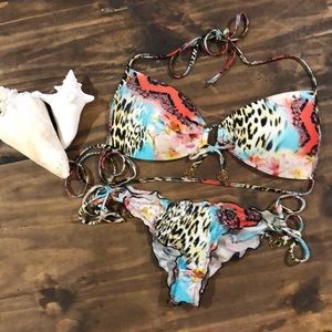 Luli Fama Push Up Cheetah/Floral Crystal Bikini